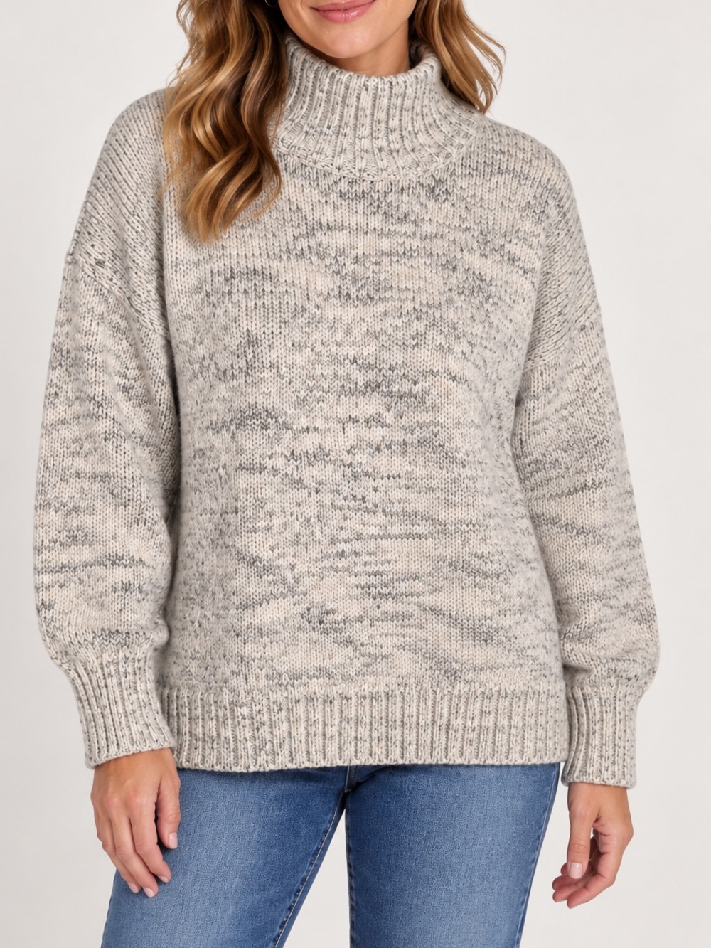 Pure Jill J.Jill Medium Oatmeal Marled Mock Neck Oversized Sweater